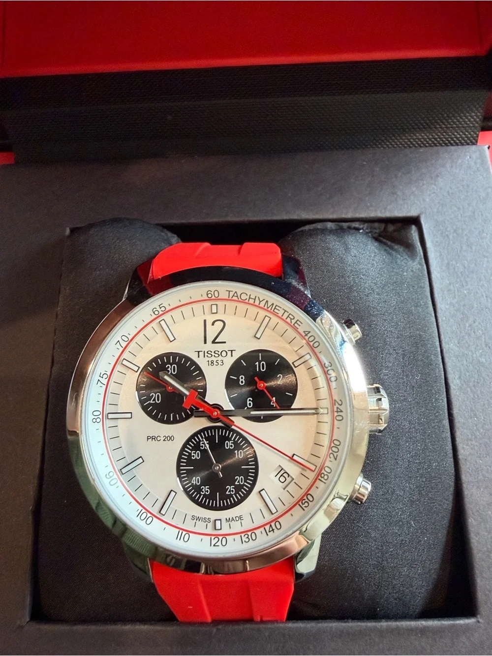 Tissot Watch - PRC 200 43MM - Stainless Steel Case, Red Synthetic Strap (New)